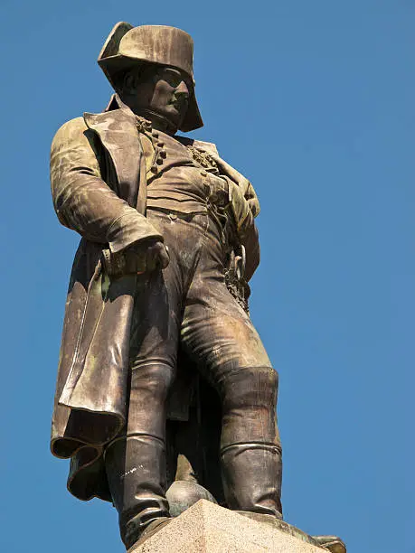 Bronze statue, monument to the Napoleon Bonaparte on Place d'Austerlitz  in Ajaccio on Corsica Island in the Mediterranean Sea.