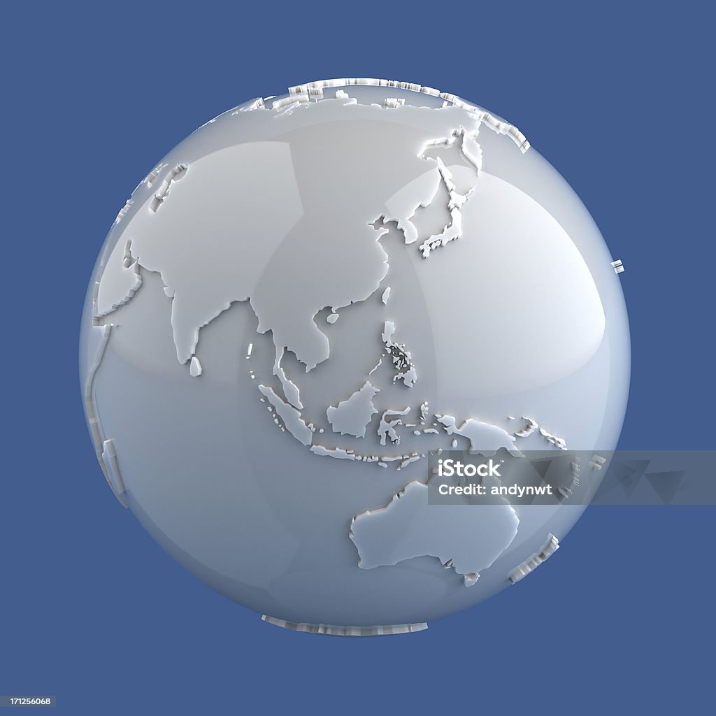 Marble Globe - Asia Translucent marble globe isolated on plain blue-coloured background.Globe traced in Illustrator and modeled to 3D object based on source map from http://modis.gsfc.nasa.gov/ Asia Stock Photo