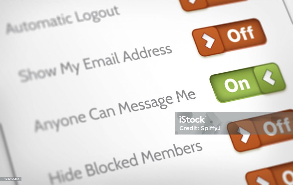 Privacy and Account Settings Fictitious privacy and account setting dialog box. Privacy Stock Photo