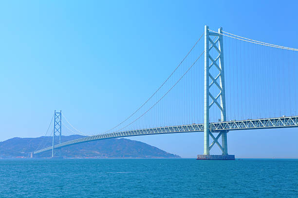 akashi-brücke - kobe bridge japan suspension bridge stock-fotos und bilder