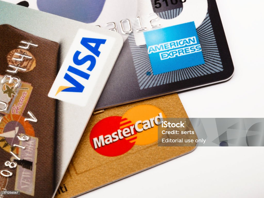 Mastercard, Visa, American Express cartões de crédito - Royalty-free Fundo Branco Foto de stock