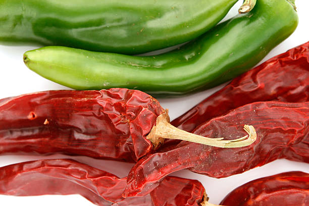 New Mexico Green and Red Chile Peppers New Mexico chile peppers. anaheim pepper photos stock pictures, royalty-free photos & images
