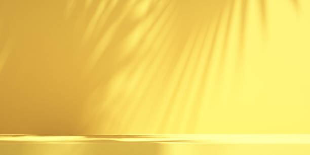 istock Product podium mockup display on yellow background with tree shadow,summer background,3D render illustration 1712567385