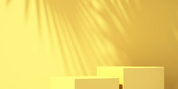 istock Product podium mockup display on yellow background with tree shadow,summer background,3D render illustration 1712567386