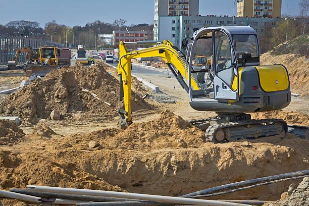 새로운 도로 건설 프로젝트 - construction machinery machine industrial equipment grader 뉴스 사진 이미지