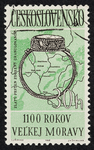 A 1976 issued 13 cent United States postage stamp showing International Philatelic Exhibition.
