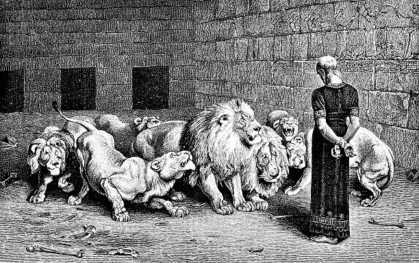 Daniel in the Lion's Den - Victorian Illustration Daniel, original artwork by Briton Riviere, R.A. burrow stock illustrations