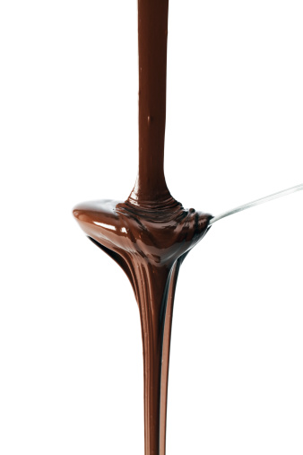 Pouring chocolate on spoon