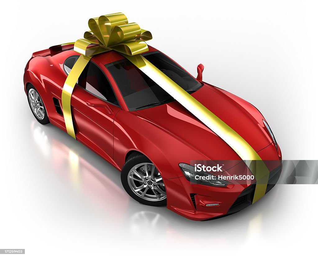 Presente Embrulhado carro desportivo em estúdio-isolado a branco - Royalty-free Carro Foto de stock