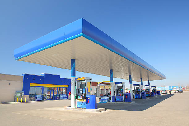 Modern Blue Service Station stock photo