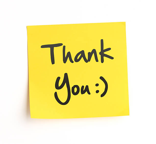 Thank You 'Thank You' note on yellow post-it smiley face postit stock pictures, royalty-free photos & images