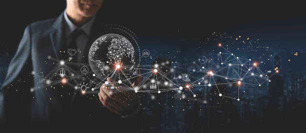 Global business, digital marketing, internet network technology background. Businessman using mobile smart phone with social media and global network connection, Business Intelligence, E-commerce