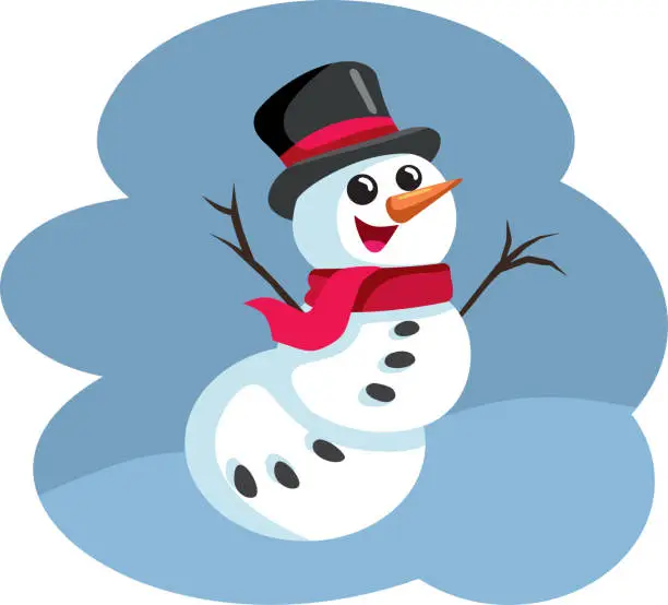 Vector illustration of Happy Cheerful Snowman Feeling Excited in Wintertime Vector Cartoon