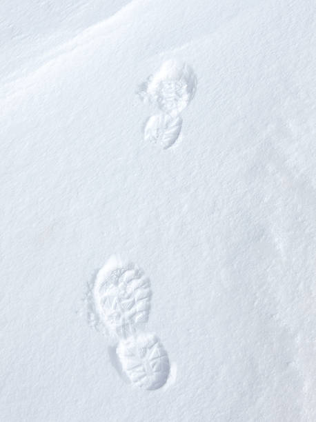 ботинки окантовкой в снегу - snow track human foot steps стоковые фото и изображения