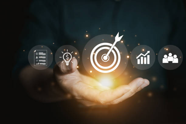istock Business objective target and goal concept , Technology and innovation theme. creative thinking idea and problem solving solution, Target goal and business idea icon. marketing strategy planning. 1712626110