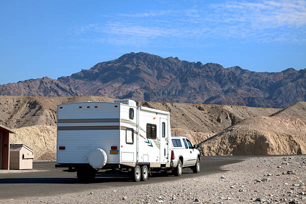 RV touring RV touring America Death Valley National Park. RV truck stock pictures, royalty-free photos & images