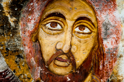 Antique Deesis Fresco of Jesus Christ. Sumena monastery. Trabzon Turkey.
