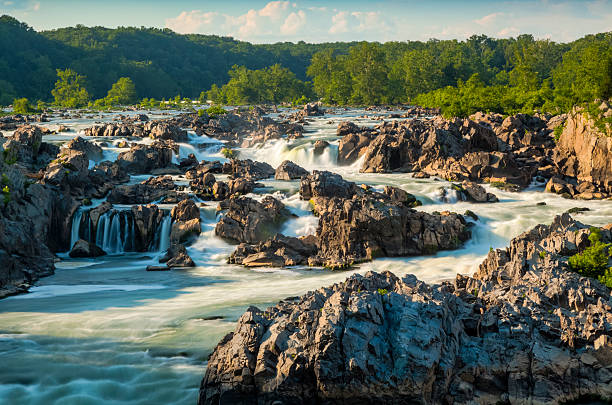 Great Falls of the Potomac "Great Falls of the Potomac late afternoon, Time Exposure,I invite you to view some of my other images from around Maryland:" potomac river photos stock pictures, royalty-free photos & images