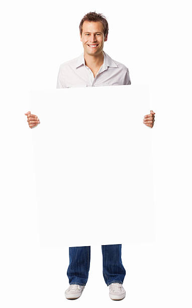 istock Happy Casual Man Holding a Blank Sign - Isolated 171264574