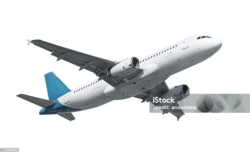 Airbus A320 aeroplane wheels up Airbus A320 airplane isolated on white with clipping path Airplane Stock Photo