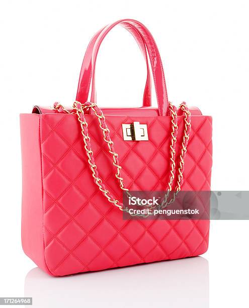 A Pink Leather Bag With Gold Chains Stock Photo - Download Image Now - Purse, Pink Color, Bag