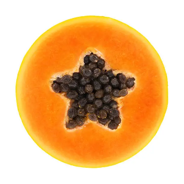 Papaya circle portion on white background. Clipping path included.