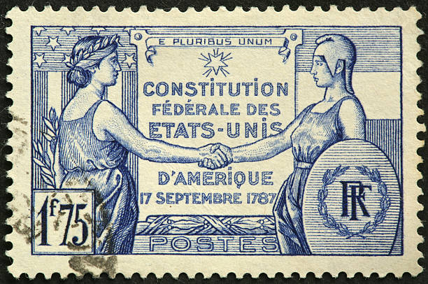French-American friendship on an old stamp