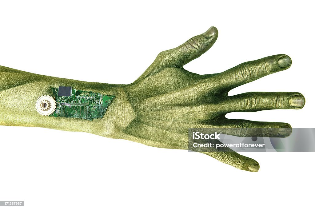 Alien Cyborg Hand Alien cyborg hand on white. Alien Stock Photo