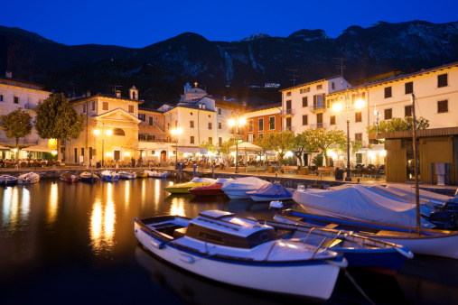 lake Garda and harbour Malcesine at night, Italy,