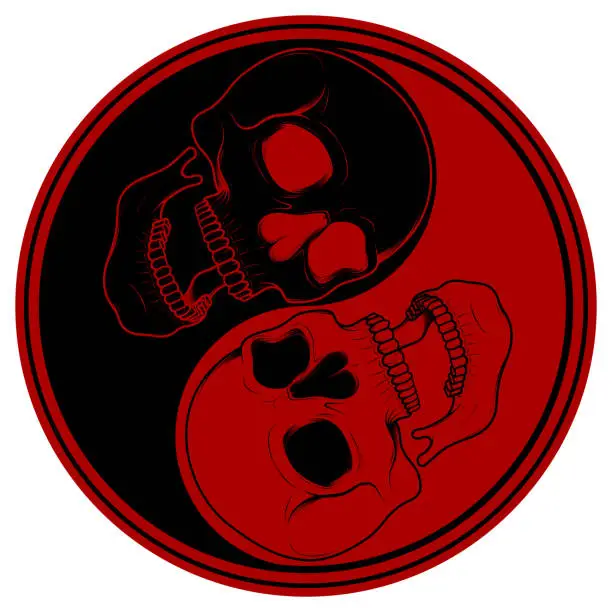 Vector illustration of Yin yang with skulls
