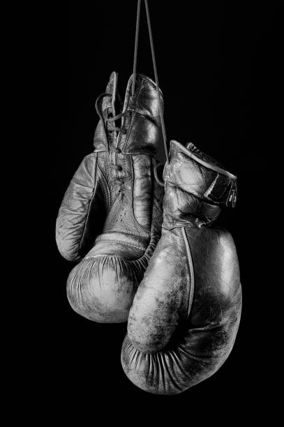 Black and white Vintage boxing gloves stock photo