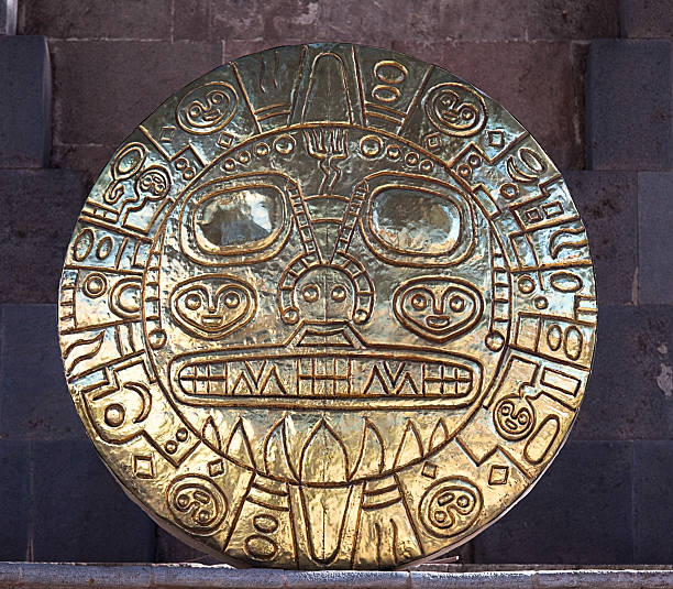 Golden Sun Disc, Paititi, Cuzco, Peru Inca God: Inti, Sun God,  son of Viracocha - god of civilization. Cuzco, Peru inca photos stock pictures, royalty-free photos & images