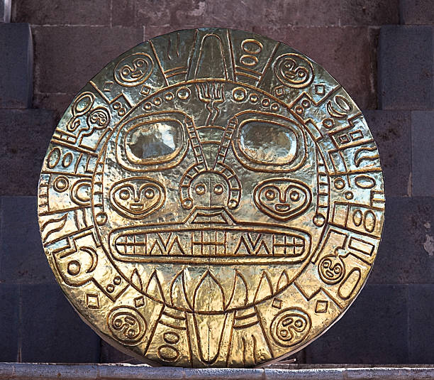 Golden Sun Disc, Paititi, Cuzco, Peru Inca God: Inti, Sun God,  son of Viracocha - god of civilization. Cuzco, Peru inca stock pictures, royalty-free photos & images