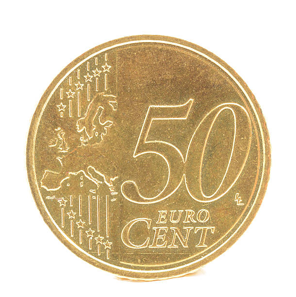 Fifty euro cent coin on white background stock photo