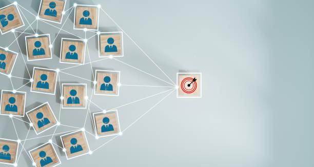 istock Wooden cube block print screen person icon which link connection network for organisation structure social network and teamwork concept. 1712695043