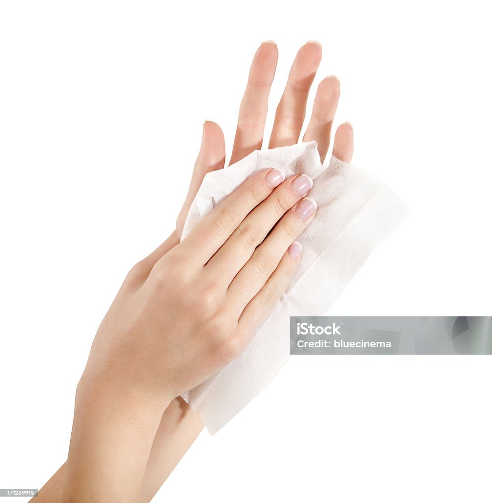 Mujer limpieza de manos - Foto de stock de Blanco - Color libre de derechos