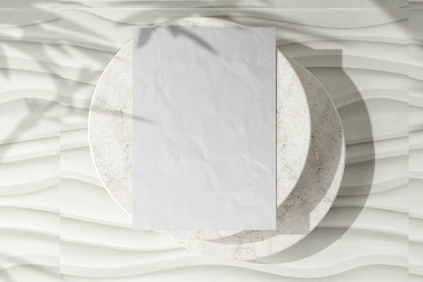 istock Textured paper mockup on a podium minimalistic background and plant shadow 1712703969