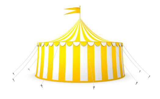 Circus tent with flag isolated on a white background.Could be useful in a circus or big tent sale composition.This is a detailed 3d rendering.