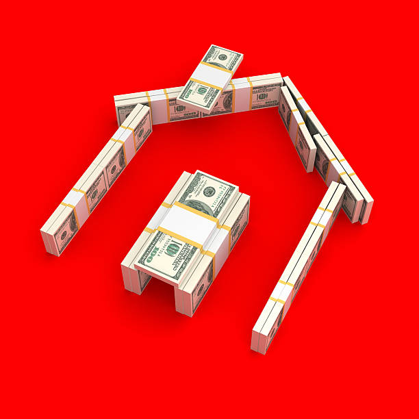 istock House made of bundled dollar bills with red background 171270843