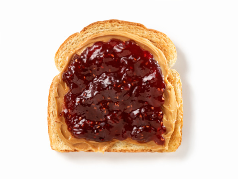 Peanut Butter and Raspberry Jam on Toast with Natural Drop Shadow- Photographed on Hasselblad H3D2-39mb Camera