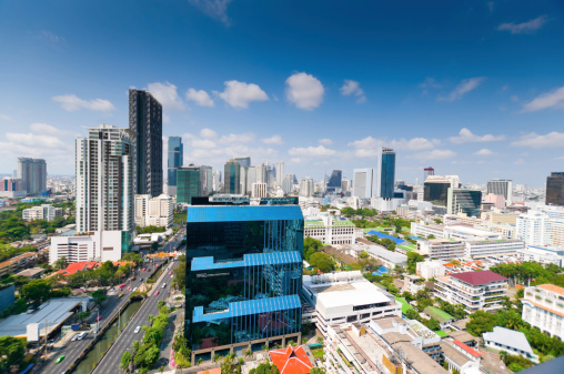 Aerial view of Bangkok Skyline cityscape and garden Thailand  .