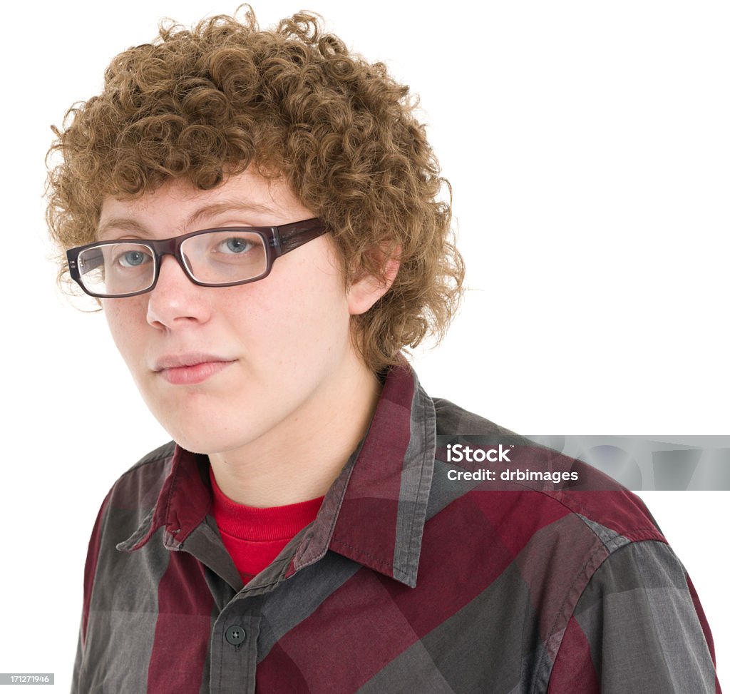 Serious Teenage Boy With Eyeglasses And Curly Hair Stock Photo - Download  Image Now - 16-17 Years, 18-19 Years, 2000-2009 - iStock