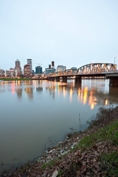 Hawthorne Bridge Over Willamette River In Portland Oregon