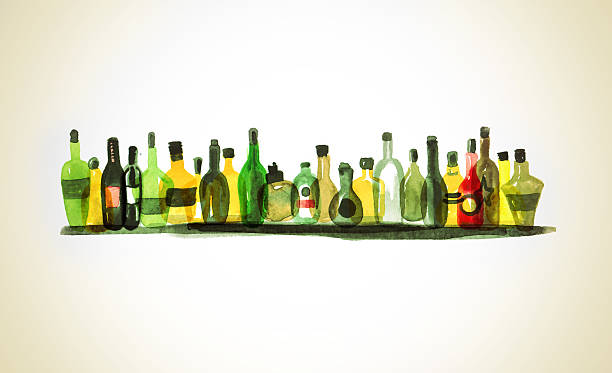 Aquarelle de bouteilles d'alcool sur une étagère - Illustration vectorielle