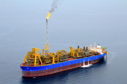 Aerial photo of an FPSO Oil Tanker off the coast of Africa.
