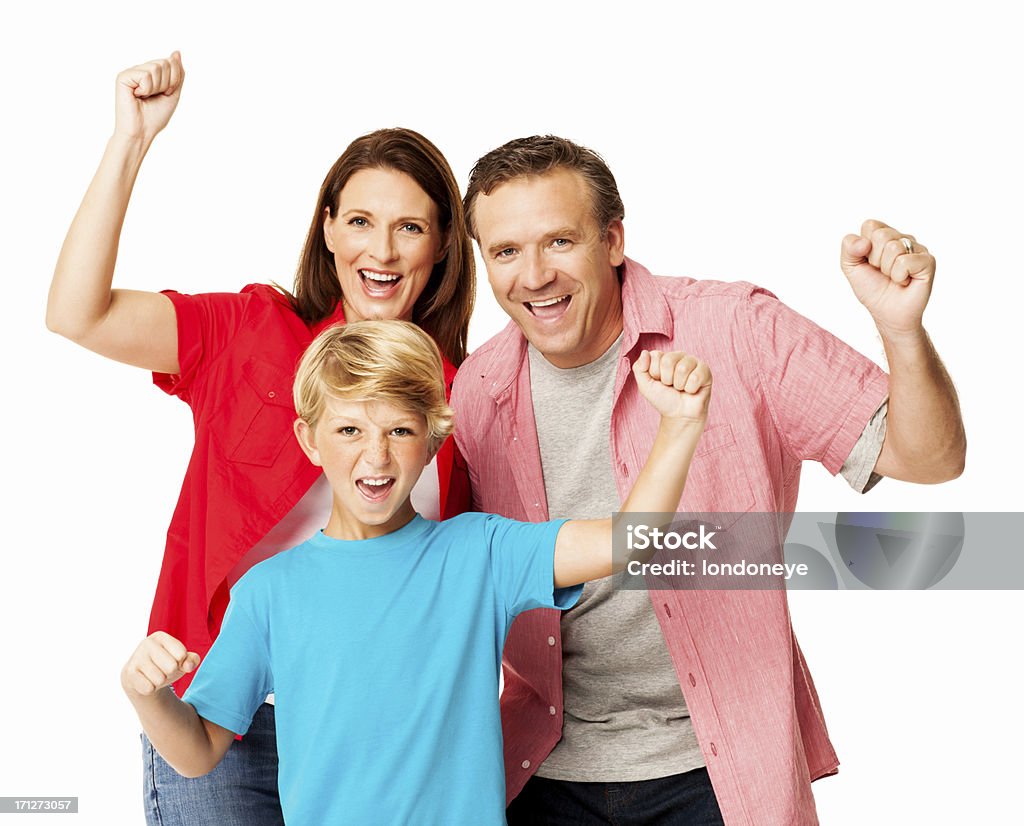 Famille de Tenir fermement soutenir avec poings-isolé - Photo de Acclamation de joie libre de droits