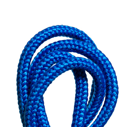 Hank of blue rope, isolated on white.
