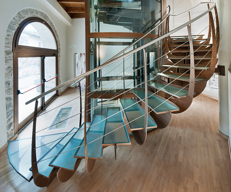 beautiful staircase of iron and glass