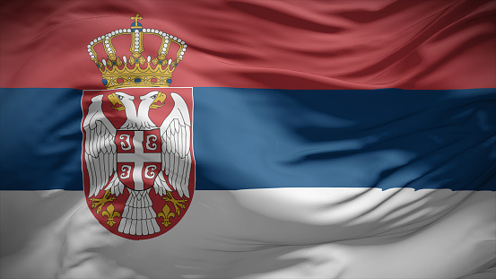 3d illustration flag of Serbia. Close up waving flag of Serbia.