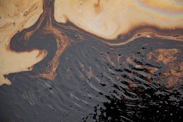 Oil spill polution close to oil rig site